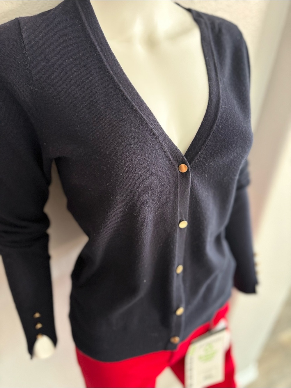 Philosophy Navy V-Neck Cardigan with Gold Buttons - Picture 1 of 6